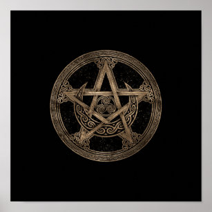 Pentagram Triskelion Moon Ornament Poster