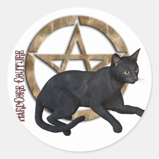 Pentagramm Black Cat Runder Aufkleber (Vorderseite)