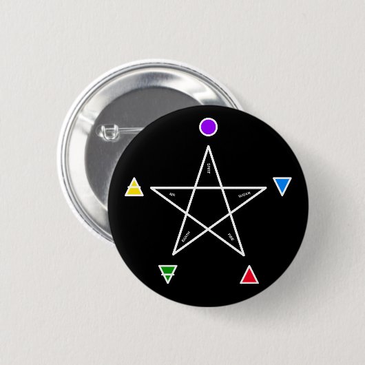 Pentagramm mit fünf Elementen (Wicca) Button (Vorne & Hinten)