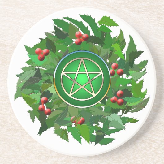 Pentagramm mit Holly Wreath Getränkeuntersetzer (Vorne)