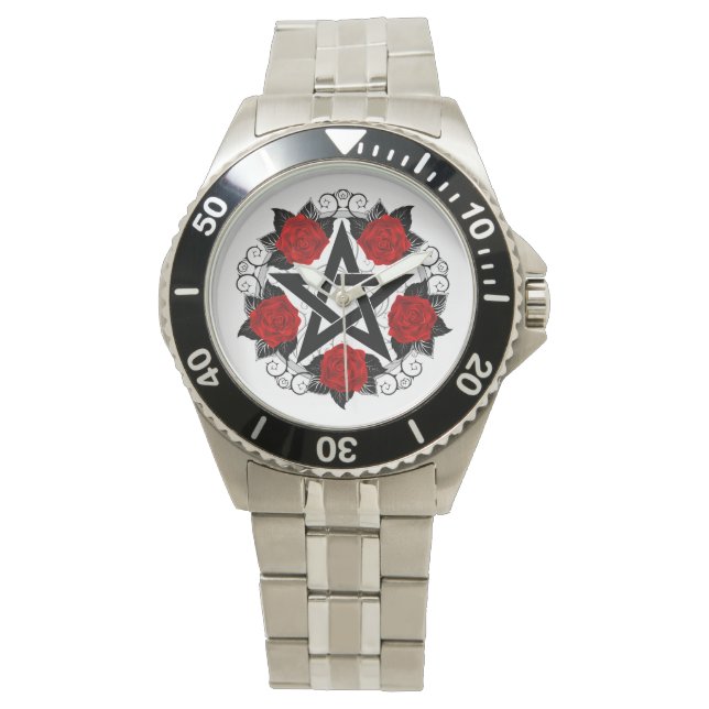 Pentagramm mit Rote Rosen Armbanduhr (Vorderseite)