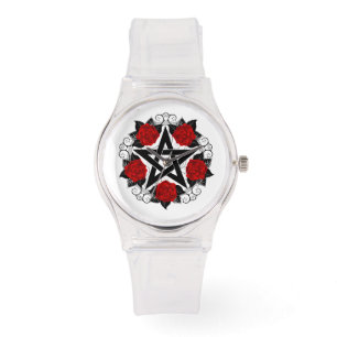 Pentagramm mit Rote Rosen Armbanduhr