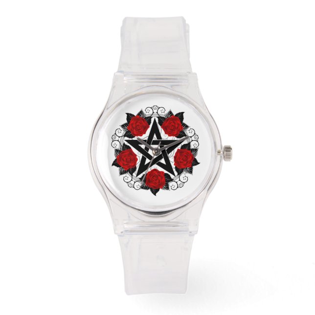 Pentagramm mit Rote Rosen Armbanduhr (Vorderseite)