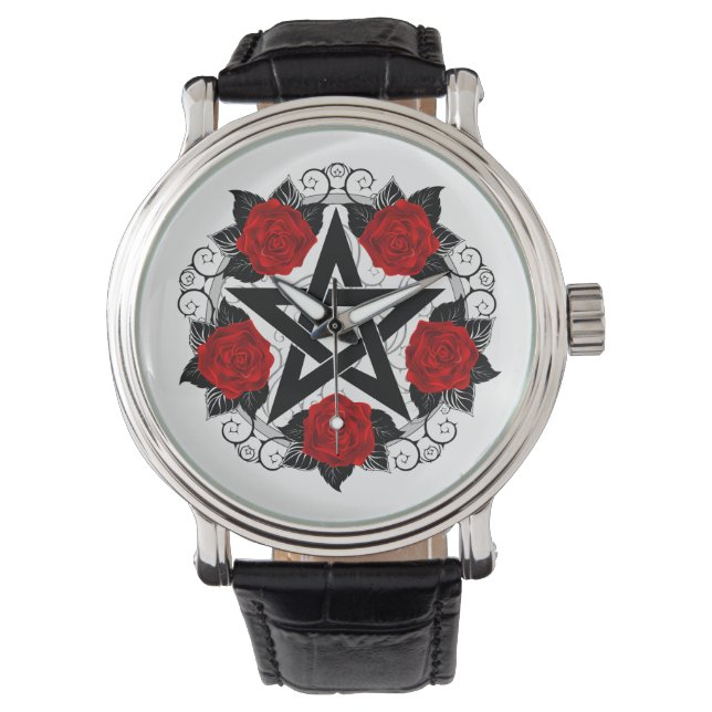 Pentagramm mit Rote Rosen Armbanduhr (Vorderseite)