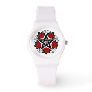 Pentagramm mit Rote Rosen Armbanduhr