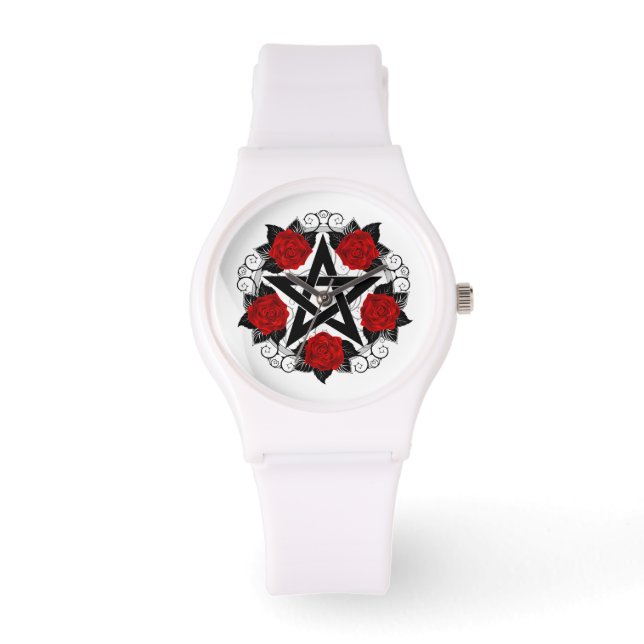 Pentagramm mit Rote Rosen Armbanduhr (Vorderseite)