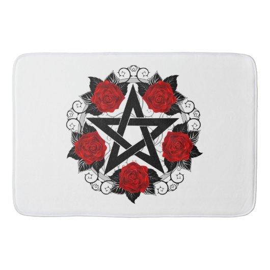 Pentagramm mit Rote Rosen Badematte (Vorderseite)