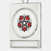 Pentagramm mit Rote Rosen Banner-Ornament Silber (Links)