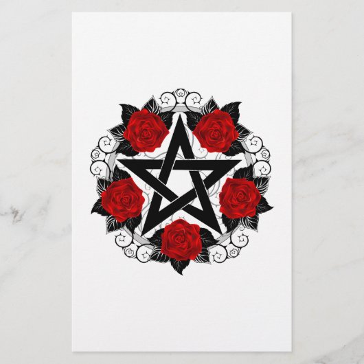 Pentagramm mit Rote Rosen Briefpapier (Vorderseite)