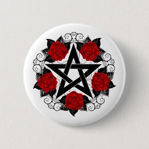 Pentagramm mit Rote Rosen Button