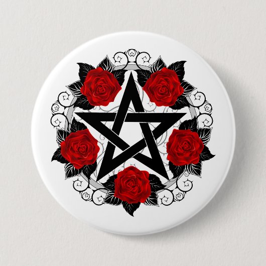 Pentagramm mit Rote Rosen Button (Vorderseite)