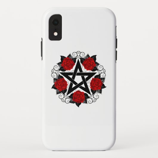 Pentagramm mit Rote Rosen Case-Mate iPhone Hülle (Rückseite)