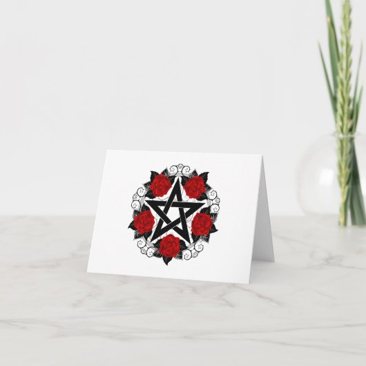 Pentagramm mit Rote Rosen Dankeskarte (Vorderseite)