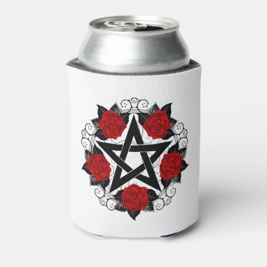 Pentagramm mit Rote Rosen Dosenkühler (Kanne Rückseite)