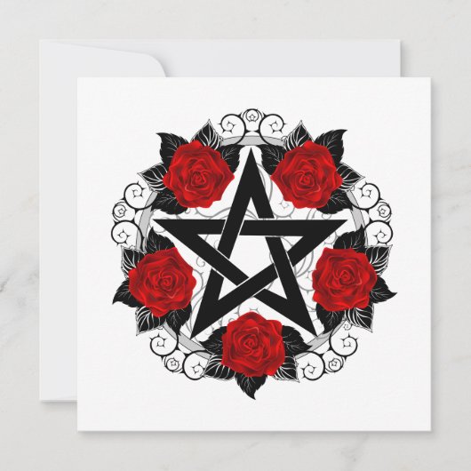 Pentagramm mit Rote Rosen Feiertagskarte (Vorderseite)