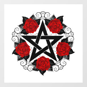 Pentagramm mit Rote Rosen Fensteraufkleber