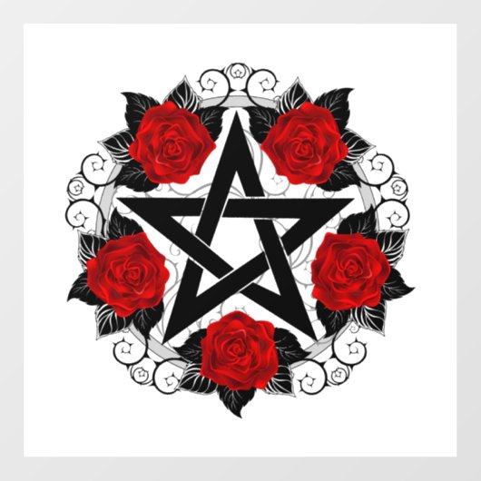 Pentagramm mit Rote Rosen Fensteraufkleber (Blatt)