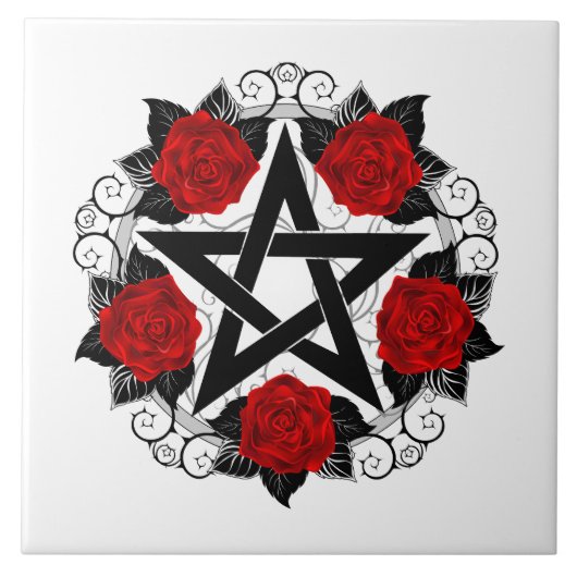 Pentagramm mit Rote Rosen Fliese (Vorderseite)