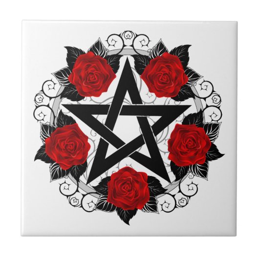 Pentagramm mit Rote Rosen Fliese (Vorderseite)
