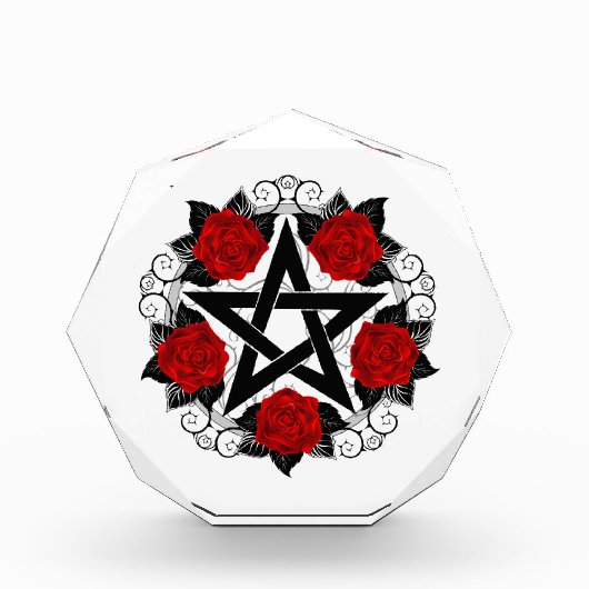 Pentagramm mit Rote Rosen Fotoblock (Vorderseite)