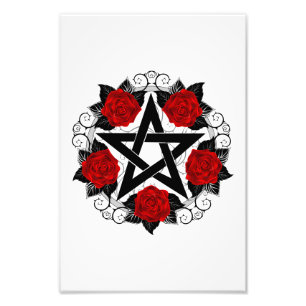 Pentagramm mit Rote Rosen Fotodruck