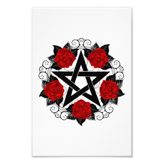 Pentagramm mit Rote Rosen Fotodruck (Vorne)