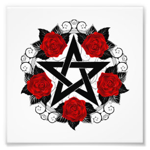 Pentagramm mit Rote Rosen Fotodruck