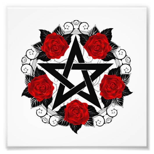 Pentagramm mit Rote Rosen Fotodruck (Vorne)