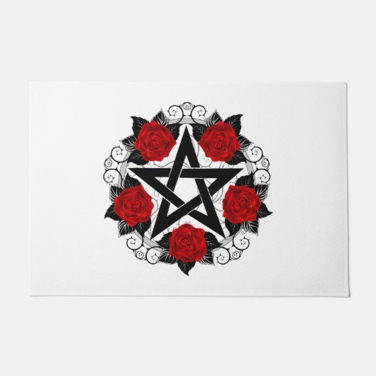 Pentagramm mit Rote Rosen Fußmatte (Vorderseite)