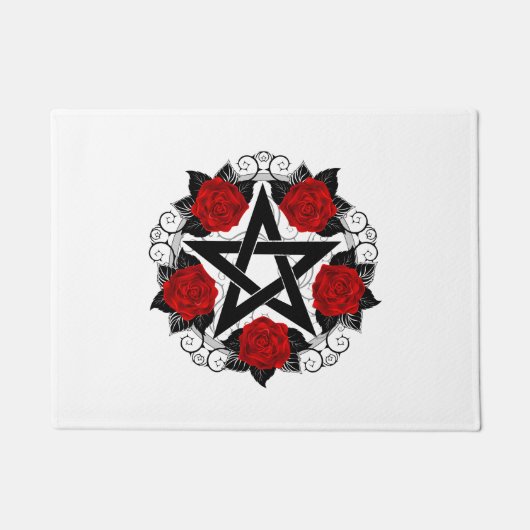 Pentagramm mit Rote Rosen Fußmatte (Vorderseite)