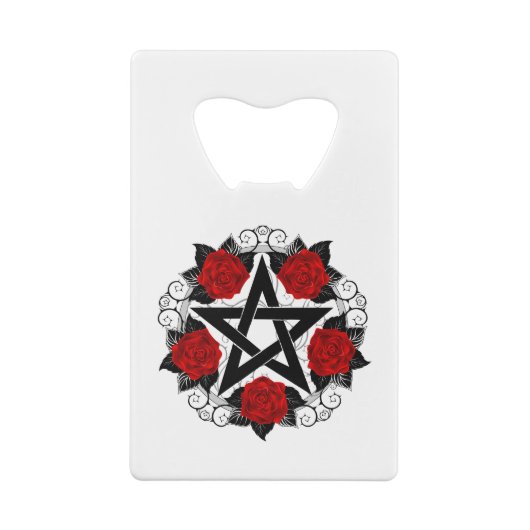 Pentagramm mit Rote Rosen Geldbeutel Flaschenöffner (Rückseite)