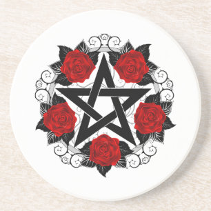 Pentagramm mit Rote Rosen Getränkeuntersetzer