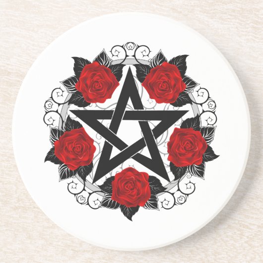 Pentagramm mit Rote Rosen Getränkeuntersetzer (Vorne)