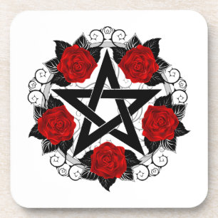 Pentagramm mit Rote Rosen Getränkeuntersetzer