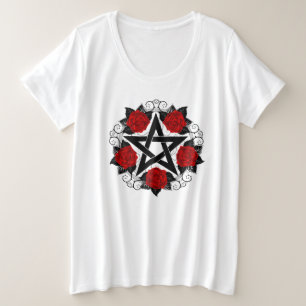 Pentagramm mit Rote Rosen Große Größe T-Shirt