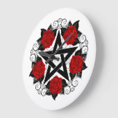 Pentagramm mit Rote Rosen Große Wanduhr (Winkel)