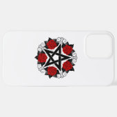 Pentagramm mit Rote Rosen iPhone Hülle (Hinten horizontal)