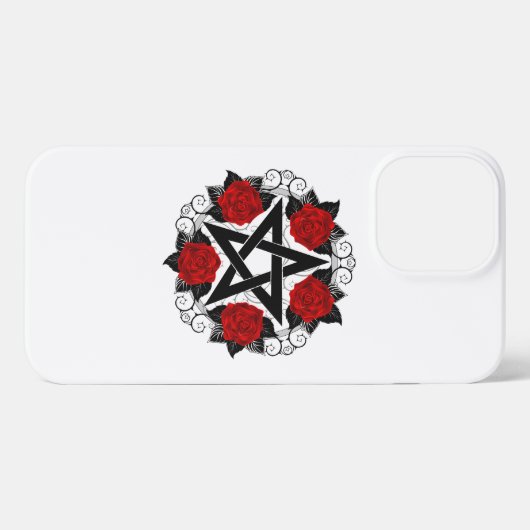 Pentagramm mit Rote Rosen iPhone Hülle (Rückseite (Horizontal))