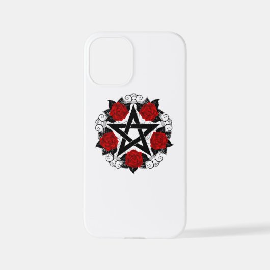 Pentagramm mit Rote Rosen iPhone Hülle (Rückseite)