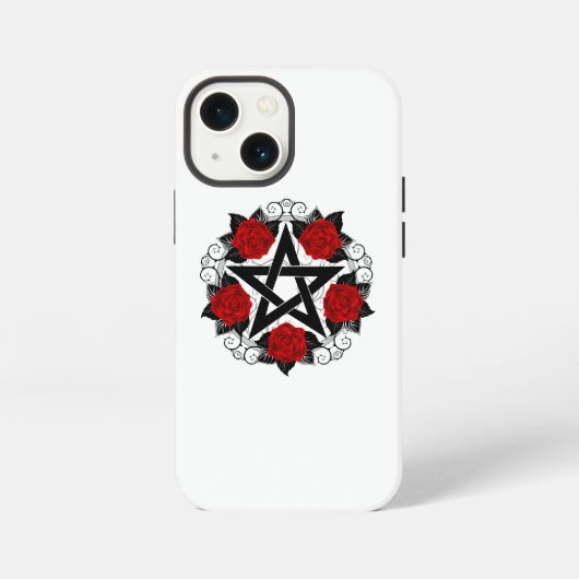 Pentagramm mit Rote Rosen iPhone Hülle (Rückseite)