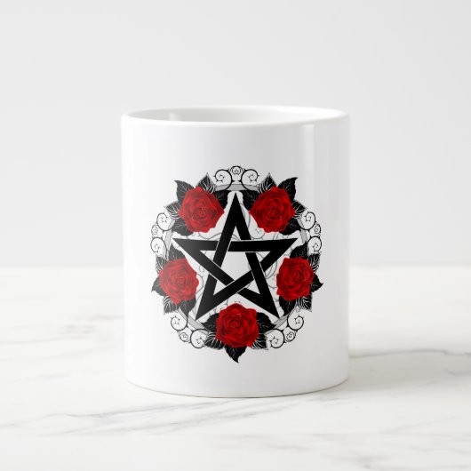 Pentagramm mit Rote Rosen Jumbo-Tasse (Vorderseite)