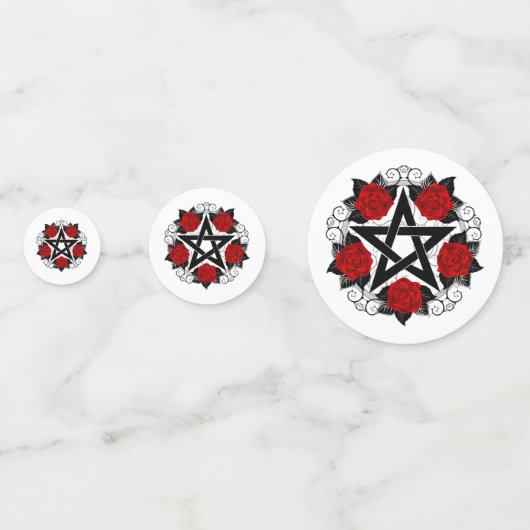 Pentagramm mit Rote Rosen Konfetti (Vorderseiten)