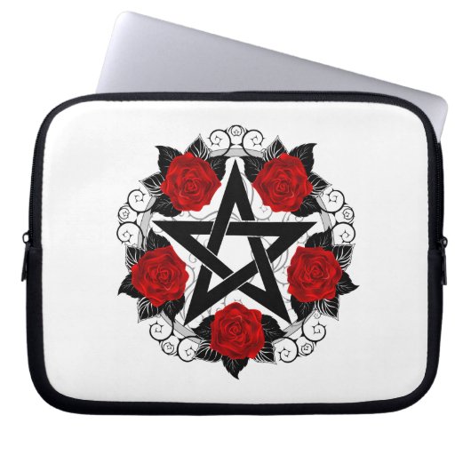 Pentagramm mit Rote Rosen Laptopschutzhülle (Vorderseite)