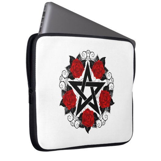 Pentagramm mit Rote Rosen Laptopschutzhülle (Vorne Rechts)
