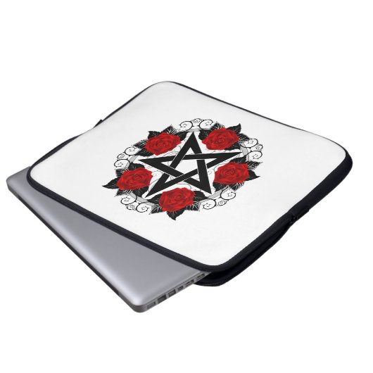Pentagramm mit Rote Rosen Laptopschutzhülle (Vorne Knopf)