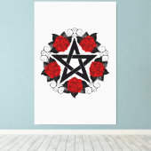 Pentagramm mit Rote Rosen Leinwanddruck (Insitu (Holzboden))