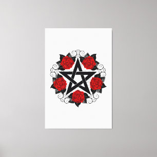 Pentagramm mit Rote Rosen Leinwanddruck