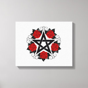 Pentagramm mit Rote Rosen Leinwanddruck