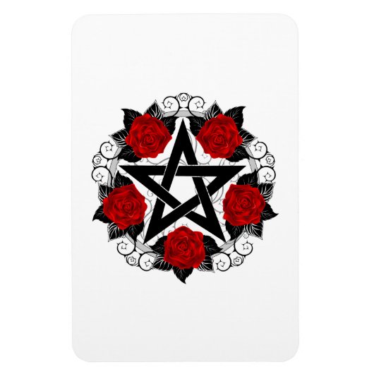 Pentagramm mit Rote Rosen Magnet (Vertikal)