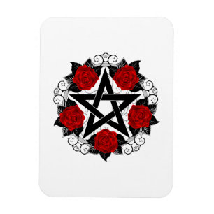 Pentagramm mit Rote Rosen Magnet